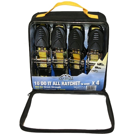 Everest EVEREST 1" x 10Ft 300 LBS WORKING LIMIT RATCHET TIE DOWN 4PK W/ POUCH S41103